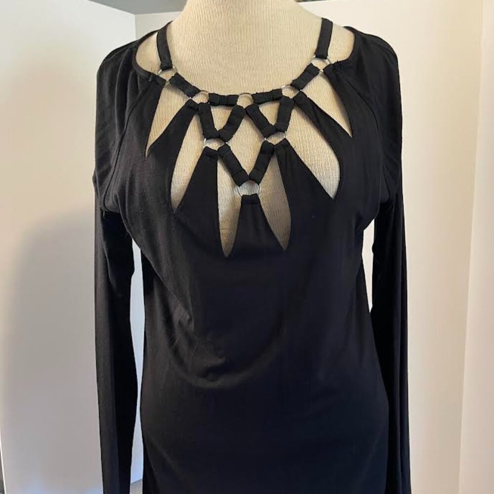 Ladies BEK Red Blouse with Cut Outs - Super Flashy! Black in color - Size Medium